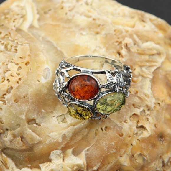 Sterling silver ring with natural Baltic amber, gemstone ring, genuine amber - Picture 7 of 16